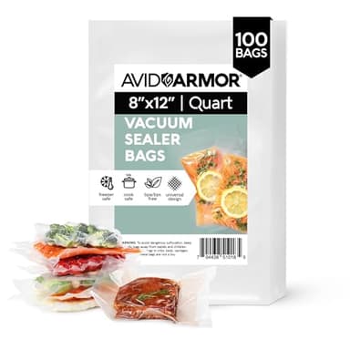 Avid Armor Vacuum Sealer Bags Quart 8x12 Inch 100 Pack for Food Saver, Seal a Meal Vacuum Seal Machines, Commercial Grade Heavy Duty BPA Free for Sous Vide and Meal Prep Precut Storage Bag