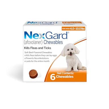 NexGard® (afoxolaner) Flea and Tick Protection for Dogs Oral Soft Beef Flavored Chewables, 4 to 10 lbs. (Orange Box) 6 Chews (6 Month Supply)