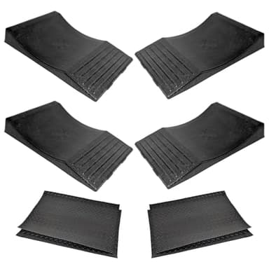 USA Made Extra-Wide Heavy-Duty Flat-Free Tire Ramps with 4 Thick Mats – Prevent Flat Spots During Long-Term Storage – Non-Slip HDPE Ramps Support 10 Tons – for Cars, RVs, Trucks – Set of 4