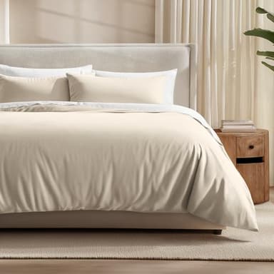 Bare Home 100% Rayon Made from Bamboo Luxury Full Duvet Cover Set - Cooling - Breathable - Easy Fit - Soft Duvet Cover Set (Full, Sand)