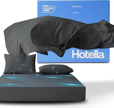 Hotella Luxury Queen Bed Sheets - Breathable & Cooling 4 Pieces Hotel Bed Sheet Set for Hot Sleepers, 14" Deep Pocket Sheets + Pillowcases Set, Shrinkage & Non-Fade, Easy Care Bedding Set, Dark Gray