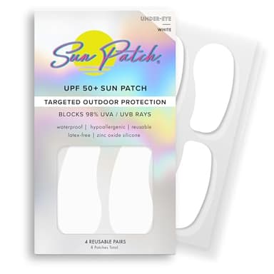Sun Patch, Reusable Under Eye Sunblock Patches, 100% Silicone Sunscreen Under Eye Patches for UV Protection, Face Stickers with UPF 50, 1 Pack/4 Pairs, White (Golf, Surf, Swim, Ski & Snow, Outdoors)