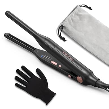 Wavytalk 3/10" Pencil Flat Iron with 5 Temperature Settings, Small Hair Straightener for Short Hair, Pixie Cut & Bangs, Mini Curling Iron for Edges, Anti-Pinch Design, Tiny Hair Straightener