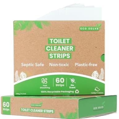 Eco Solve Toilet Bowl Cleaner Strips 60 Count, Unscented Eco-friendly, Non-toxic, Septic Safe, Removes Odors & Stains, Plastic-free, Natural Toilet Bowl Cleaner for Quick and Easy Cleaning
