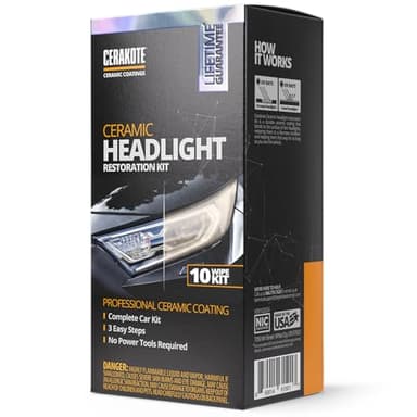 CERAKOTE® Ceramic Headlight Restoration Kit – Guaranteed To Last As Long As You Own Your Vehicle – Brings Headlights Back to Like New Condition - No Power Tools Required - 10 Wipe Kit