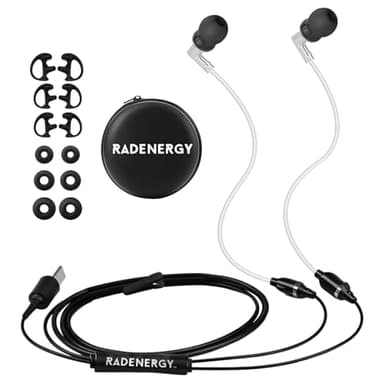 RadEnergy Airtube Headphones, EMF Free Earbuds, Air Tube Headphones with Zipper Bags, 3D Sound, Microphone Volume Control, for Work Meetings, Sleep, Gym, High Audio Quality Devices (USB-C)