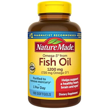 Nature Made Fish Oil Omega 3 Supplements, Omega 3 Fish Oil as Ethyl Esters 1200 mg Softgels, EPA DHA Supplement for Healthy Heart, Brain, Eye Support, One Per Day, 100 Softgels