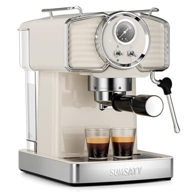 SUMSATY Espresso Machine 20 Bar, Professional Espresso Maker with Milk Frother Steamer Wand, Retro Coffee Maker Cappuccino & Latte Machine for Home, 1.8L Removable Water Tank, Off-white