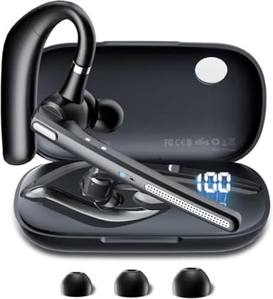 COTOE Bluetooth Headset V5.3, Wireless Earpiece with 500mAh Charging Case 72 Hrs Talking Time Hand-Free Headphones with Noise Canceling Mic for Office/Driving/Business/Trucker,Black