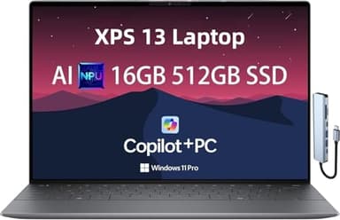 NewDell XPS 13 9345 Business Laptop, Copilot+ AI PC (13.4" 2K 120Hz, Snapdragon X Plus (> i7-1355U), 16GB RAM 512GB SSD), Thin Light, 27Hr Battery Life, IR Webcam, Backlit, Win 11 Pro,w/USB-C Hub