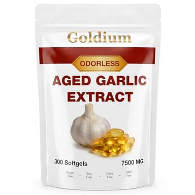 Goldium Aged Garlic Extract 7500mg Odorless Softgels - Aged Garlic Extract Capsules for Heart Health, Blood Pressure & Immune Support, Organic Odorless Aged Garlic for Adults, 300 Count