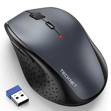 TECKNET Wireless Mouse, 2.4G USB Computer Mouse with 6-Level Adjustable 4800 DPI, Silent Quiet Click，30 Months Battery, Ergonomic Grips, 6 Buttons Portable for PC, Chromebook, Mac - Grey