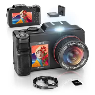 5K-Digital-Cameras for Photography: 2026 Upgrade 80MP 3.5"+2" Dual Screen for Self-Framing 18X Zoom Autofocus Vlogging Camera for YouTube/Content Creators/Beginners/Travel, 32GB Card, 2 Batteries