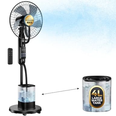 NovaMist Misting Fan, 2026 Upgraded 4L Large Water Tank Mister Cooling Fan, 5 Speeds 3 Modes Misting Standing Fan, Floor Fan with Remote for Home, Bedroom, Patio, Outdoor Pcs