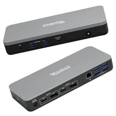 Plugable 12-in-1 Dual 4K USB C Docking Station, Works With Chromebook Certified, Driverless 60W Charging Dock, Compatible with ChromeOS and Windows, 2x HDMI, 2x DisplayPort, Ethernet, 1x USB-C, 6x USB
