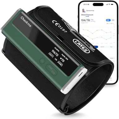 Checkme Blood Pressure Monitor for Home Use - Upper Arm Cuff, Bluetooth BP Machine, Accurate Readings in 30 sec, App Enabled for iOS & Android, Stores 50 BP Readings, Green
