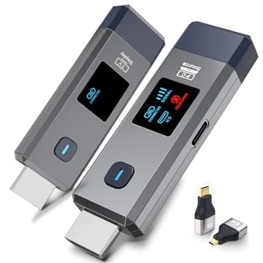 Qisoable Wireless HDMI Transmitter and Receiver 328ft/100m for 4K Decode Input 1080P Output Plug&Play Portable 2.4G/5.8G for Video and Audio to Monitor from PC/Projector/TV Box, with Display Screen