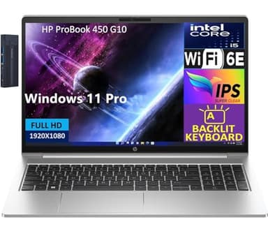 HP ProBook 450 G10 15.6" IPS FHD Laptop, Intel Core i5-1334U (Beats i7-1255U) Processor, 32GB RAM 1TB SSD, Backlit Keyboard, Wi-Fi 6E, Bluetooth 5.3, Webcam, HDMI, Windows 11 Pro, Silver
