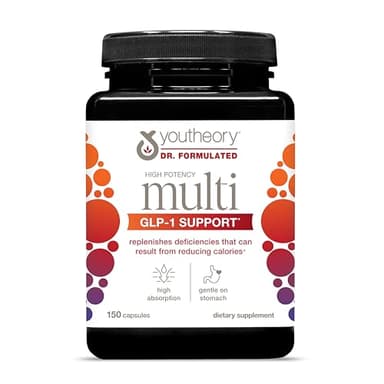 Youtheory High Potency Multi GLP-1 Support - High Absorption Multivitamins - for Immune Support & Bone Health - Gentle on Stomach - Vitamin D, C, Iron & More - 150 Vegetarian Capsules