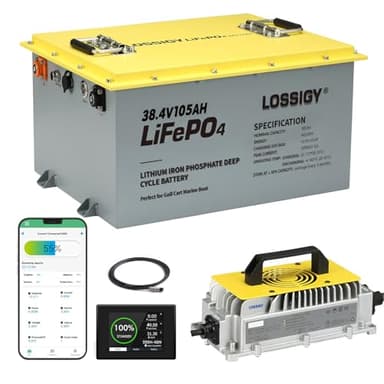 LOSSIGY 36V Lithium Golf Cart Battery with 25A Charger&Monitor, 36 Volt Golf Cart Conversion Kit, Prefect for Trolling Motor, Marine, Boat, Built in 200A Bluetooth BMS, Peak Current 1000A(3-5s)