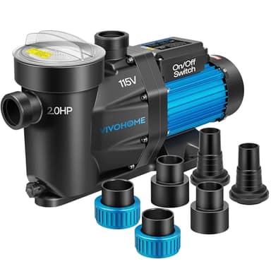 VIVOHOME Self Primming in/Above Ground Swimming Pool Pump w 1.25'' & 1.5" & 2.0'' Unions Energy Saving w/Strainer Baske, 6950 GPH