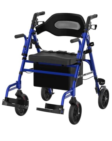 Fvzzin Walkers for Seniors with Seat, Extra Wide 2 in 1 Rollator Walker & Transport Chair with Reversible Backrest & Detachable Footrests, Foldable Wheelchair Combo with 8" Anti-Slip PU Wheels, Blue