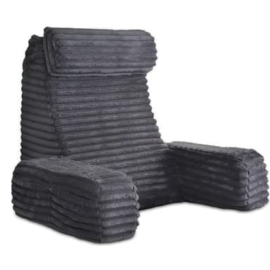 ENITYA 22" XL Back Pillow for Bed Sitting Up, Reading Pillow with Armrests & Big Pockets, Soft Back Support Chair, Ideal for Watching TV, Gaming, Nursing, Resting, Post Surgery, Dark Grey