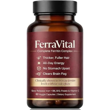 FerraVital Ferritin Support Iron Supplement for Women – Supports Healthy Iron & Energy Levels – with Ferrous Glycine,Vitamin C, B12, B6, Folate, Zinc & Probiotics – 60 Capsules(1pc)