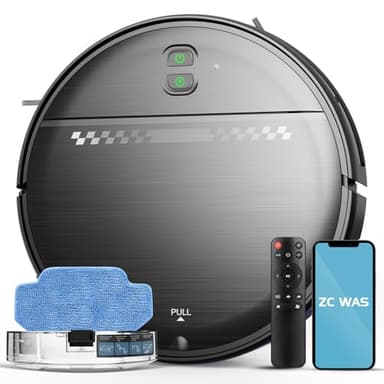 ZC WAS Robot Vacuum and Mop Combo, 2-in-1 Robot Vacuum Cleaner, Perfect for Pet Hair, Hard Floor and Carpet, Anti-Bump, Anti-Fall, App, Voice and Remote Control