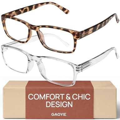 Gaoye +1.0 2-Pack of Reading Glasses - Blue-Light Filter, UV Protection - Readers with Rectangle Frames