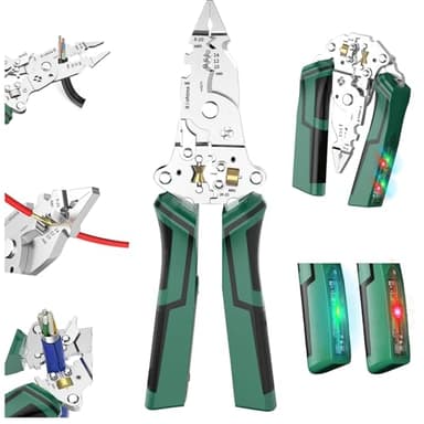 14-in-1 Wire Stripping Pliers, 2026 New Rechargeable Wire Strippers Tool with Voltage Tester&Alarms, Detectable 12-250V, Heavy-Duty Electrical Pliers&Wire Cutters–for Professional and Home Use (Green)