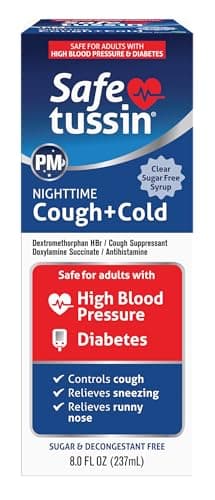 Safetussin PM Night Time Cold and Cough Medicine for Adults, 8 oz, Cough Relief Syrup