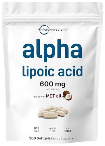 Micro Ingredients Alpha Lipoic Acid 600mg with MCT Oil, 300 Softgels | ALA Supplement for Liver, Antioxidants, Nerve, Cardiovascular Health Support | Non-GMO, Gluten-Free, Soy-Free