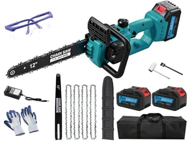 TEEANEES 12" Brushless Cordless Chainsaw with 2x4.0Ah Batteries, 1200W High Power Electric Chainsaw with Auto Oiler & 4 Chains, 14m/s Fast Cutting Portable Saw for Tree Pruning & Yard Work (Blue)