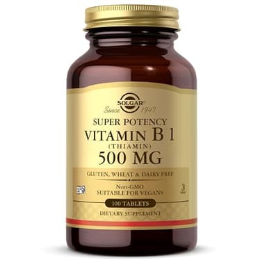 Solgar Vitamin B1 (Thiamin) 500 mg, 100 Tablets - Energy Metabolism, Healthy Nervous System, Overall Well-Being - Super Potency - Non-GMO, Vegan, Gluten Free, Dairy Free - 100 Servings