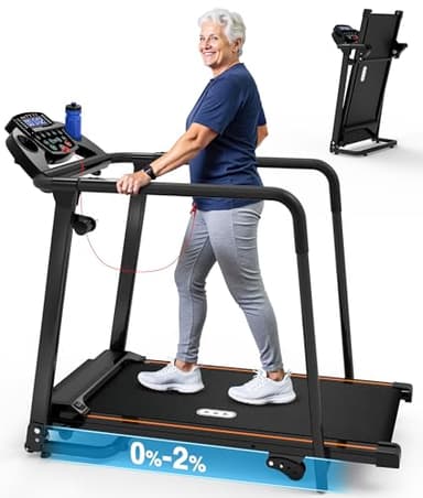 Redliro Treadmill for Seniors with Long handrails - 300 lbs Capacity Walking Treadmill for Seniors with 0%-2% Incline, Foldable, Mute Home Recovery Walking Machine for Seniors, Mother's Day