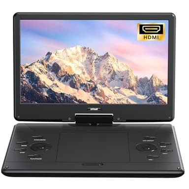 ieGeek 15.9" Portable DVD Player with 14.1" Swivel Screen, HDMI Input, 6-Hour Rechargeable Battery, Region Free, USB/SD Playback, Ideal Gift for Seniors, Kids and Travel, Black