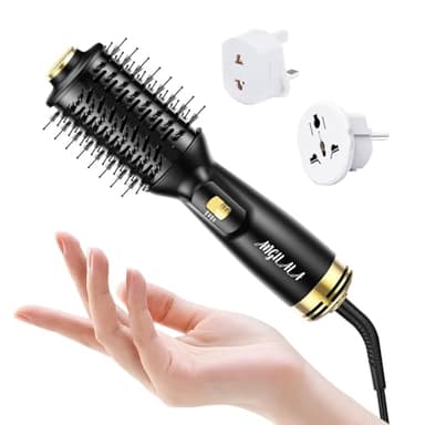 ANGILALA Dual Voltage(100~250V) Mini Hair Dryer Brush with European Plug Adapter for International Travel, Europe Travel Essentials for Women