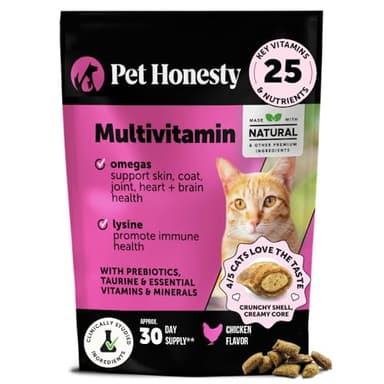 Cat Multivitamin Crunchy & Creamy Chews - Cat Treats for Health + Immune, Joint Support, Skin & Coat, & Digestion - Vitamins with Omega 3s, Lysine & Probiotics (30 Day Supply)