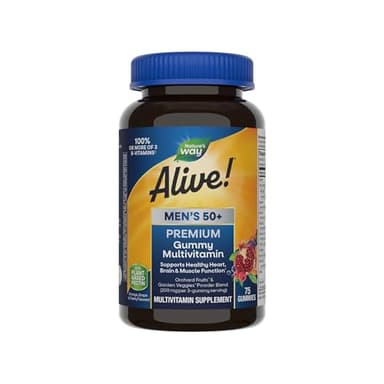 Nature’s Way Alive! Men’s 50+ Premium Gummy Multivitamin, Supports Healthy Heart, Brain & Muscle Function*, B-Vitamins, Vegetarian, Grape, Orange and Cherry Flavored, 75 Gummies
