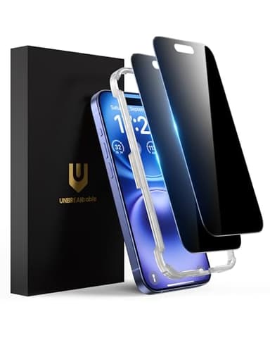 UNBREAKcable Privacy Screen Protector for iPhone 16, Anti-Spy Shatterproof Tempered Glass [True 28°Anti Spy] [9H Hardness] [Easy Installation Frame] Black Protector for iPhone 6.1" - 2 Pack
