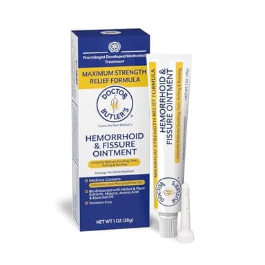 Doctor Butler's Hemorrhoid & Fissure Ointment - Hemorrhoid Cream with Lidocaine and Phenylephrine HCl for Fast-Acting Relief of Pain, Swelling, Discomfort, and Itching (1 oz)