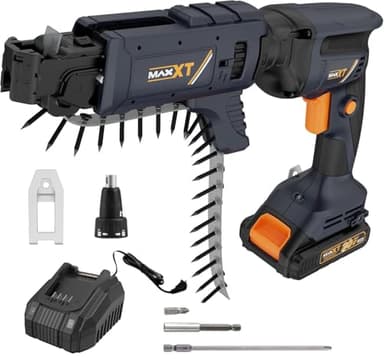 20V Drywall Screw Gun Brushless, MAXXT Cordless Lithium-Ion Brushless Self Feeding Drywall Screwdriver Autofeed 5000RPM with Collated Drywall Attachment（Included 2.0Ah Battery and Charger）