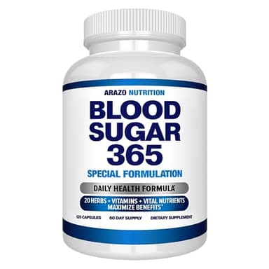 Arazo Nutrition Blood Sugar 365 Supplement – Supports Healthy Energy Levels - 120 Herbal Pills - 60 Day Supply