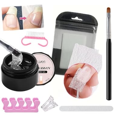 Nail Repair Kit for Split Natural Nail - Broken Nail Repair with Magical Silk Nail Wrap, Quick Building Solid Nail Glue Gel, Nail File - Nail Repair Kit with Shape Clip Nail Art Accessories