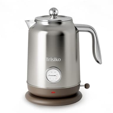 Trisiko® 1.7L Large Electric Kettle with Thermometer,57.oz Electric Tea kettle with Automatically Shut Off,304 Stainless Steel,1200W Hot Water Kettle Electric for Coffee&Tea (Chrome)