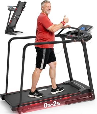 Redliro Walking Treadmill for Seniors Foldable - 400 Lb Capacity Senior Treadmill with Front & Long Handrails, 0%-2% Incline Home Recovery Fitness Machine for Elder, 47.6” Long Belt, Mother's Day