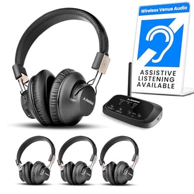 Avantree Quartet 2 - Wireless Group Listening Headphones & Transmitter for TV, Church, Classroom, Silent Discos, Plug & Play, 2.4GHz Expandable Multi-Headphone System with Low Latency & Clear Voice