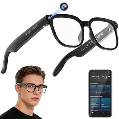 AI Smart Glasses with Camera, 4K HD Video & Photo Capture, Real-Time Translation, Recording Glasses with AI Assistant, Open-Ear Audio, Object Recognition, Bluetooth, for Travel (Transparent Lens)