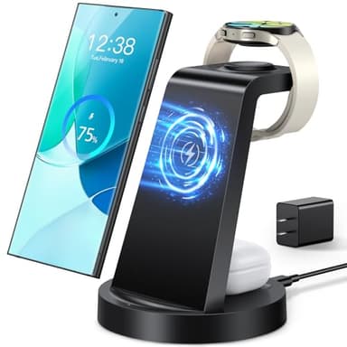 Wireless Charger for Samsung: 3 in 1 Wireless Charging Station for Samsung Galaxy Watch 8 7 6 5 4 3 Pro Classic Galaxy Buds - Charger Dock Stand for S26 S25 S24 Ultra S23 S22 S21 Note Z Fold Android